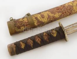 Katana replika kard hüvelyében, kopással, h: 46 cm