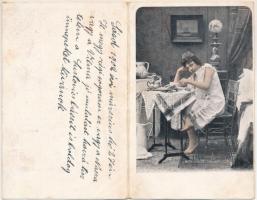 1902 Gusti, bitte eintreten ohne zu läuten / folding love humour art postcard. litho (hajtásnál kopo...