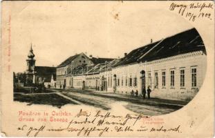 1902 Eszék, Osijek, Essegg; Duga ulica / utcakép, üzletek,G. Knittel kiadása / street view, shops (EB)