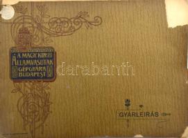 1899 Magyar Királyi Államvasutak Gépgyára Budapesten és Diósgyőri M. Kir. Vas- és Acélgyár. (Gyárleírás). Bp., Czettel és Deutsch, 68 p. + 12 t. A gyárak történetét ismertető kiadvány, termelési kimutatásokkal, alaprajzokkal, a gyárak látképével. Magyar, francia és német nyelven. Kiadói papírkötés, erősebben sérült borítóval (első része elvált), belül ép lapokkal