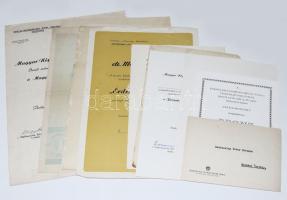 Vegyes szocialista oklevelek: Felszabadulási Jubileumi Emlékérem kitüntetés, "Tanácsi Munkáért" törzsgárdajelvény, A Haza Szolgálatáért Érdemérem, Bányász Szolgálati Érdemérem adományozó oklevelek, stb., összesen kb. 12 db, változó állapotban