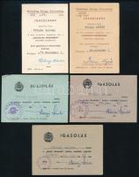 1968-1979 Munkásőr igazolványok: "Szolgálati Érdemérem" kitüntetés és "Kiváló Munkásőr" jelvény viselési igazolványok, össz. 5 db, mind Tóbiás István névre