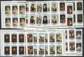 Jemeni Köztársaság 1968 Festmények vágott sor ívsarki hatostömbökben Mi 756-760 A-C (Mi EUR 216,-) (saroktörések / folded corners)