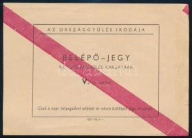 1965 Belépőjegy az Országgyűlés karzatára Hegedüs Lóránt részére