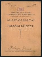 1943-1945 Diósgyőri és Vasgyári Temetkezési Biztosító Egyesület alapszabályai és tagsági könyve, bejegyzésekkel