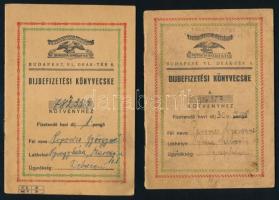 1942-1953 Turul-Magyar Országos Biztosító Intézet R.T. díjbefizetési könyvecske, 2 db, mindkettő bélyegekkel