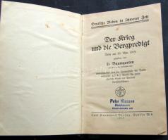 1915 D. Baumgarten katonai könyve Der Krieg und die Bergpredigt címmel, német nyelven és Berlinben kiadva, jó állapotban
