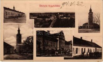 1914 Nagykálló, Református templom, elmegyógyintézet (tébolyda), Balkányi utca, látkép. Sarkadi József kiadása 117. (W.L. ?) (EK)