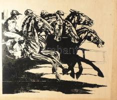 Jelzés nélkül: Lóverseny. Szitanyomat. Fa. 54x66 cm.