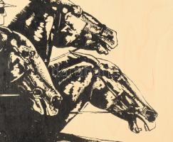 Jelzés nélkül: Lóverseny. Szitanyomat. Fa. 54x66 cm