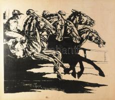 Jelzés nélkül: Lóverseny. Szitanyomat. Fa. 54x66 cm.