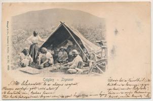 1899 Cigányok (Csigány) folklór, dombornyomott lap. Stengel &amp; Co. Ser. III. 6025. / Zigeuner / Gypsy folklore. Emb. (fl)
