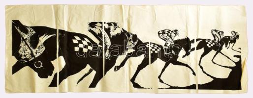 Jelzés nélkül: Lóverseny. Szitanyomat. Vászon. Vakráma nélkül. 60x170 cm.