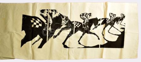 Jelzés nélkül: Lóverseny. Szitanyomat. Vászon. Vakráma nélkül. 68x170 cm.