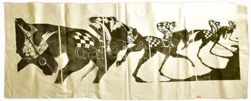 Jelzés nélkül: Lóverseny. Szitanyomat. Vászon. Vakráma nélkül. 68x170 cm.