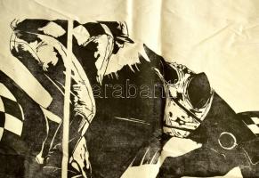 Jelzés nélkül: Lóverseny. Szitanyomat. Vászon. Vakráma nélkül. 68x170 cm