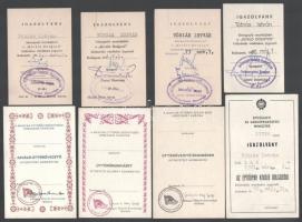 1969-1980 "Az Építőipar Kiváló Dolgozója" és "Kiváló Dolgozó" kitüntetés viselési igazolványok, 5 db + 3 db kitöltetlen Úttörő kitüntetés adományozó igazolvány