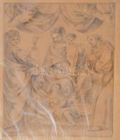 Olvashatatlan jelzéssel: Mária a kisdeddel. Ceruza, papír. Lapszéli apró sérülésekkel. 28x21 cm.