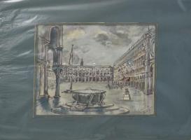 Gesztődi Guido (?-?), működött a XX. sz. közepén-végén: San Marco reggeli fényben (Velence). Akvarell, tus, papír. Jelzett. Paszpartuban. 18x22 cm.