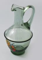 Zöldes hutaüveg kancsóváza, jelzés nélkül, hibátlan, m: 20,5 cm