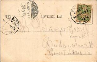 1904 Kassa, Kosice; A királyi ítélőtábla homlokzatán lévő szoborcsoport, készítette Balló Ferenc. Ny...