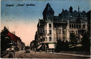 1923 Szeged, Corso kávéház, villamos (fl)