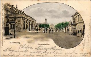 1908 Keszthely, Festetics utca, kávéház, Festetics kastély kapuja. Mérei Ignác kiadása (fa)