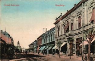 1910 Keszthely, Kossuth Lajos utca, Vermes Gyula, Obersohn, Vasvári József üzlete, Festetics kastély kapuja. Gál Testvérek (ezelőtt Vasvári József) kiadása (fl)