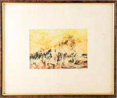 Leitner jelzéssel: Absztrakt kompozíció. Vegyes technika, papír. Fakeretben, 14×20,5 cm.