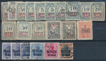 Német posta Romániában 22 db portó és kényszerfelár bélyeg, stecklapon