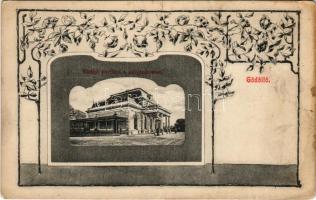 Gödöllő, királyi pavillon a pályaudvaron, vasútállomás. Wilszky Vladimirné kiadása. Art Nouveau, floral (kis szakadás / small tear)