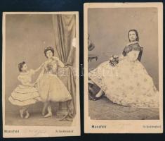 cca 1865 Hölgyek (táncosok, balerinák?) portréi, 2 db vizitkártya August Mansfeld bécsi (Schottenhof, Wien) műterméből, kis sérüléssel, 10x6 cm körül