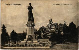 1917 Gödöllő, Erzsébet királyné (Sisi) szobor. A képeslap címzettje Burger József szobrász (EB)