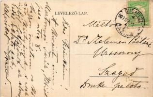 1909 Pusztaszer, Vasútállomás gőzmozdonnyal, Szeged-Felső központ. Grünwald Herman kiadása + "B...