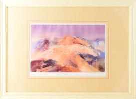 Hargitai Zsigmond (1942-2004): Színes hegyek. Xerográfia, papír, jelzett, számozott (10/50). Üvegezett fakeretben, 23x36 cm