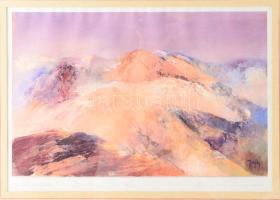 Hargitai Zsigmond (1942-2004): Színes hegyek. Xerográfia, papír, jelzett, számozott (10/50). Üvegeze...