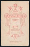 cca 1910 Hölgy portréja, vizitkártya Stolp Ernő kassai műterméből, díszes verzóval, 10,5x6,5 cm (Rit...