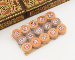 Gazdag csont- és kagylóhéj intarziás keleti ostábla / sakktábla, jó állapotban, 30x30 cm