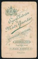 cca 1875 Fiatalember portréja, utólagos színezéssel, vizitkártya Egey István és Matz Gusztáv debrece...