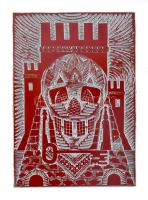 Tavaszy Noémi (1927-2018): Vár bástyával. Fém nyomódúc-klisé. Jelzett a dúcon. 12x8,5 cm.