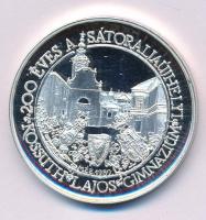 Sebestyén Sándor (1949-2010) 1989. "MÉE - 200 éves a sátoraljaújhelyi Kossuth Lajos Gimnázium / '... Én is a növendékük voltam...' 1810-1816" kétoldalas, peremen jelzett Ag emlékérem kapszulában (35,42g/0.835/42,5mm) T:PP, kis patina Adamo SU2