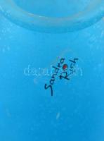 Sandra Rich kéküveg váza, jelzett, hibátlan, m: 19 cm