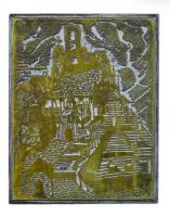 Tavaszy Noémi (1927-2018): Vár. Fém nyomódúc-klisé. Jelzett a dúcon. 12,5x10 cm.