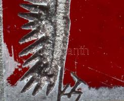 Tavaszy Noémi (1927-2018): Téli erdő (Fenyőerdő, baglyakkal). Fém nyomódúc-klisé. Jelzett a dúcon. T...