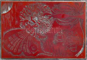 Tavaszy Noémi (1927-2018): Halálvirág: a csók. Fém nyomódúc-klisé. Jelzett a dúcon. Tavaszy Noémi au...