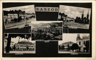 1943 Naszód, Nasaud; Fő utca, községháza, látkép, Fő tér, állami iskola / main square and street, town hall, school (EK)