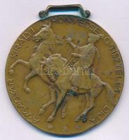 1930. "A Magyar Királyi Honvédség Tisztelet Díja" egyoldalas bronz emlékérem füllel, hátoldalán gravírozással (45mm) T:XF,VF 1930. "Hungarian Royal Army's Honorary Award" one-sided bronze commemorative medal (45mm) C:XF,VF