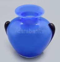 Szecessziós stílusú kéken színezett design váza, jelzés nélkül, hibátlan, m: 18 cm
