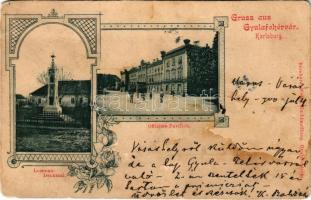 1900 Gyulafehérvár, Karlsburg, Alba Iulia; Losenau Denkmal, Offiziers-Pavillon. Bernhard Weiss / Losenau szobor, Tisztipavilon / monument, K.u.K. officers' pavilion. Art Nouveau, floral (szakadás / tear)