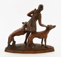 Vadászó Diana, cca 1900, Nápoly, a Vezúv lávakövéből készült szobor, alján címkével jelzett, kis sér...